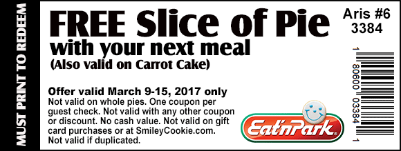 Eat n Park Coupon April 2024 Free pie with your meal at Eat n Park