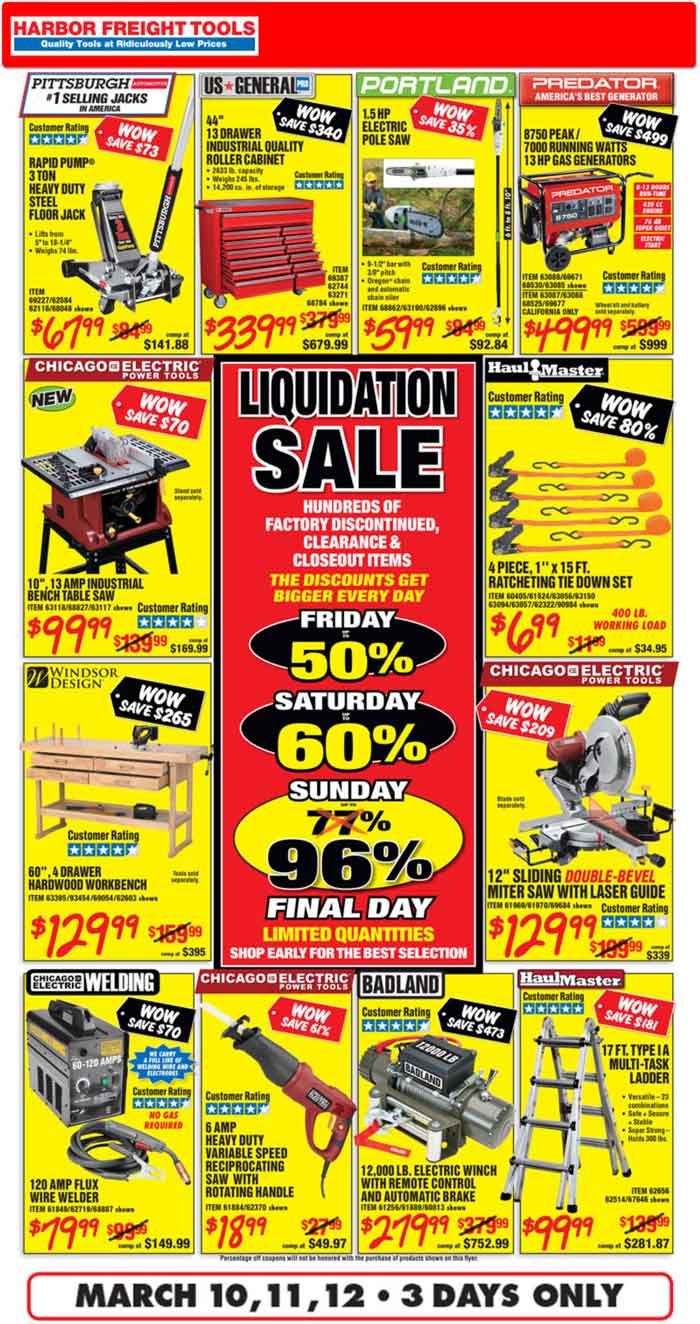 Harbor Freight Tools Coupon March 2024 50% off Fri, 60% Sat & 96% Sun at Harbor Freight Tools