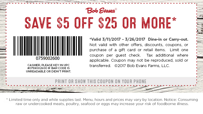 Bob Evans coupons & promo code for [May 2024]