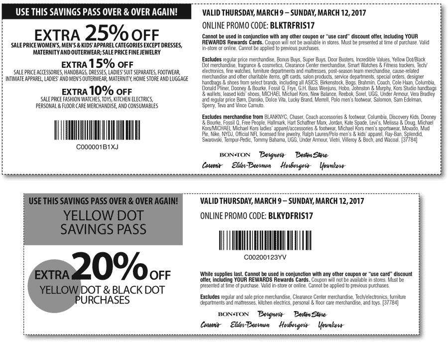 Carsons Coupon April 2024 Extra 25% off sale items at Carsons, Bon Ton & sister stores, or online via promo code BLKTRFRIS17