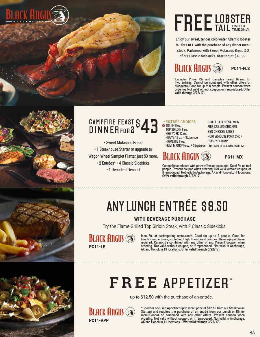 Black Angus Coupon April 2024 Free lobster tail with your steak & more at Black Angus restaurants