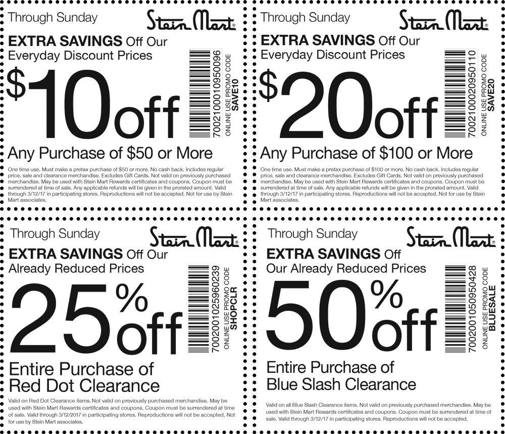 Stein Mart Coupon April 2024 $10 off $50 & more today at Stein Mart, or online via promo code SAVE10