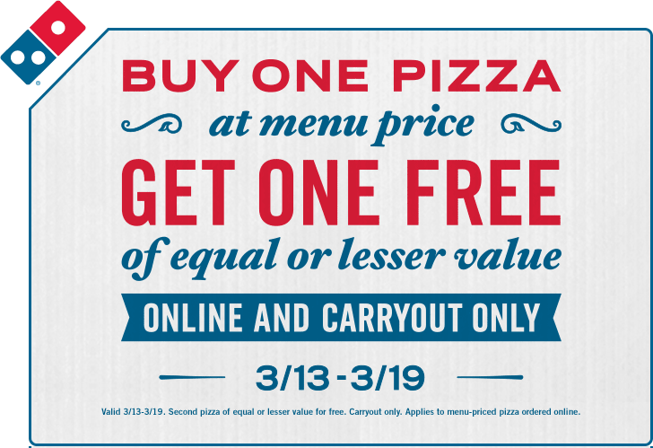 Dominos Coupon April 2024 Second pizza free at Dominos