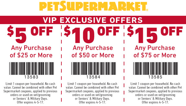 Pet Supermarket Coupon April 2024 $5 off $25 & more at Pet Supermarket