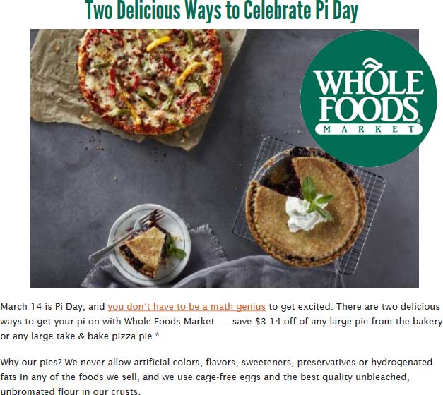 Whole Foods Coupon April 2024 $3 off pizza or pie today at Whole Foods