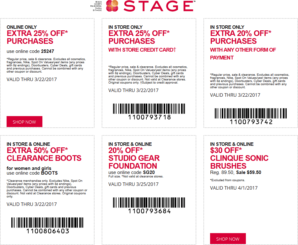Stage Coupon March 2024 20% off at Stage stores, or 25% online via promo code 25247