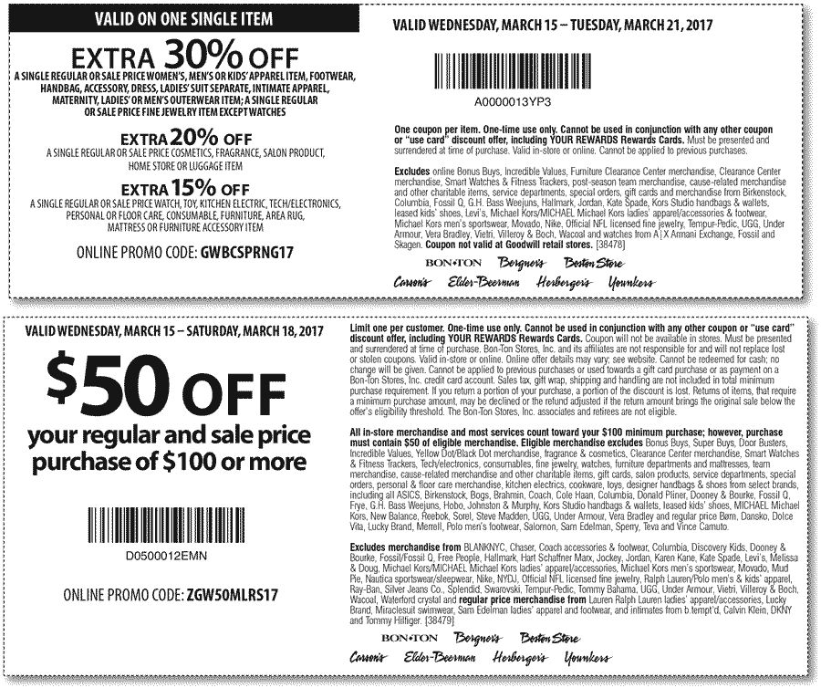 Carsons Coupon April 2024 $50 off $100 & more at Carsons, Bon Ton & sister stores, or online via promo code ZGW50MLRS17