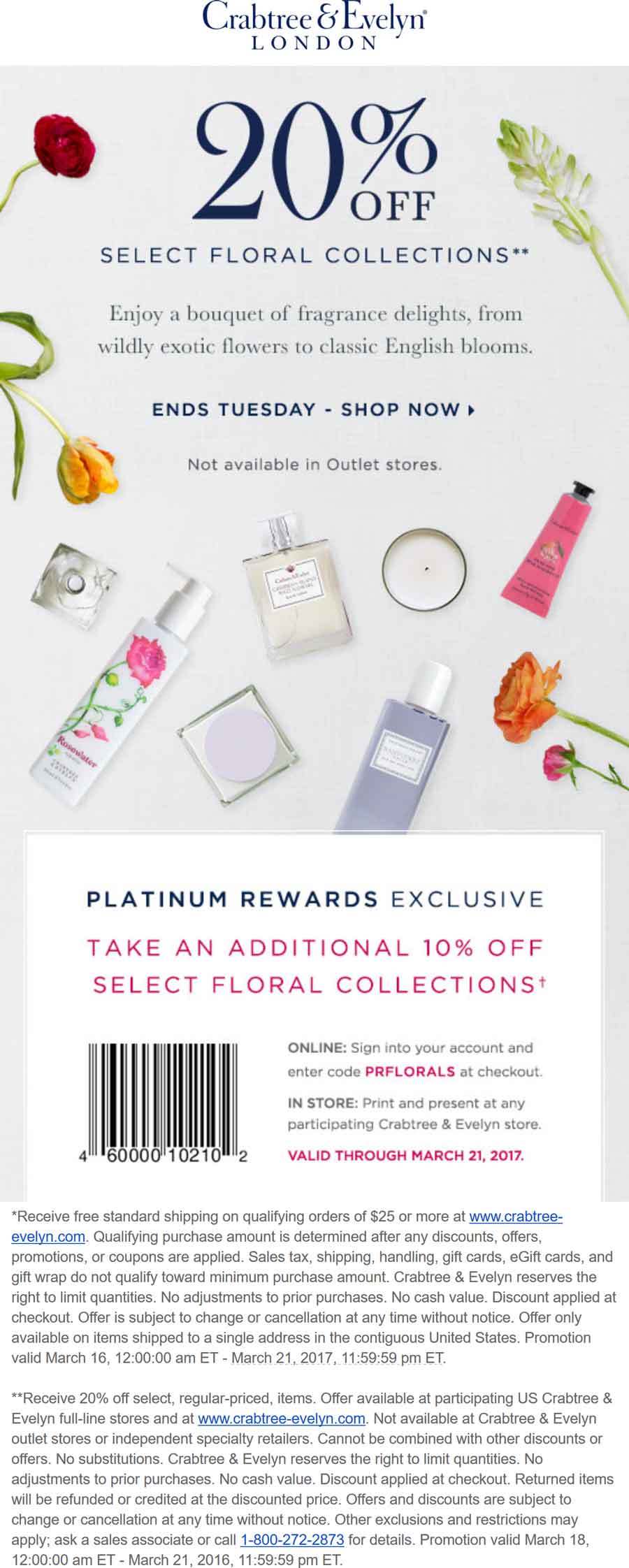 Crabtree & Evelyn Coupon March 2024 20% off at Crabtree & Evelyn, or online via promo code PRFLORALS