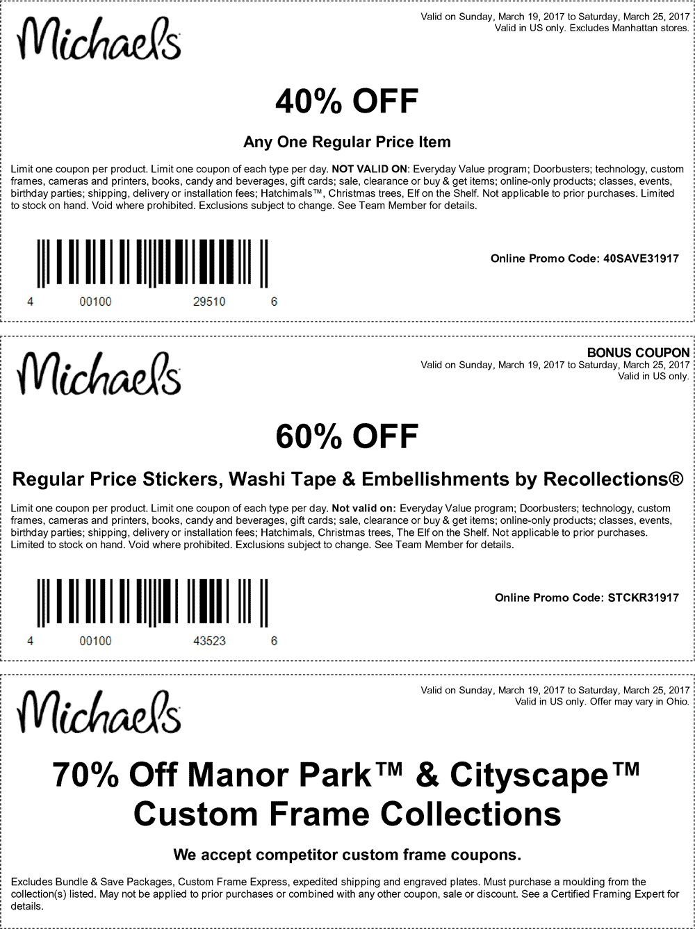 Michaels Coupon April 2024 40% off a single item at Michaels, or online via promo code 40SAVE31917