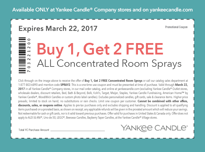Yankee Candle Coupon April 2024 3-for-1 on room sprays today at Yankee Candle, or online via promo code SPRAY2