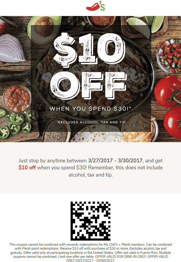 March 2017 85 Chilis Coupon 14250 