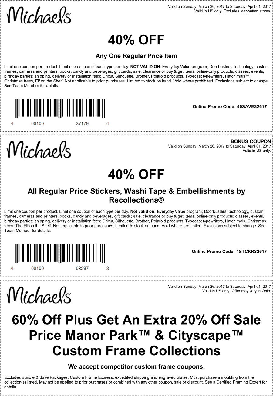Michaels Coupon April 2024 40% off a single item & more at Michaels, or online via promo code 40SAVE32617