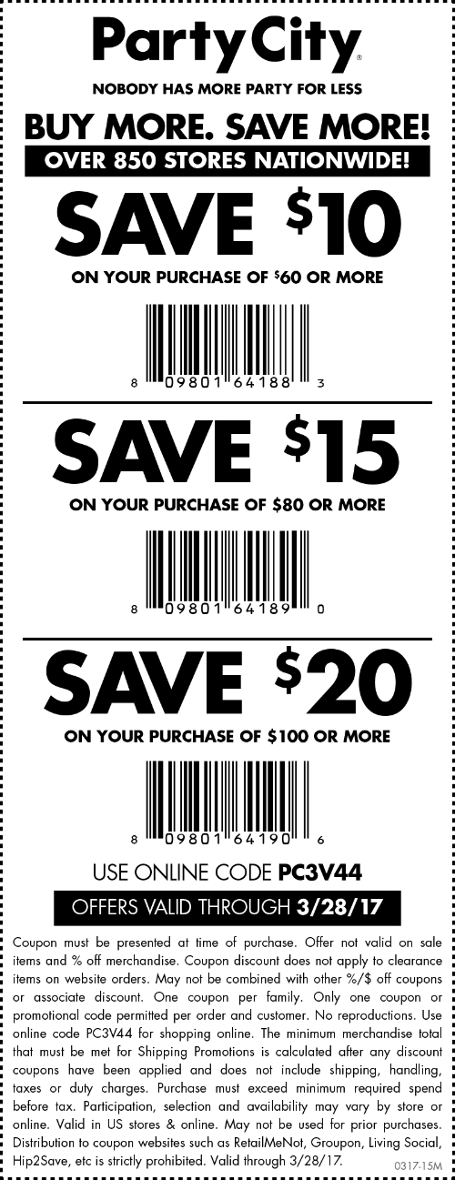 Party City Coupon April 2024 $10 off $60 & more at Party City, or online via promo code PC3V44