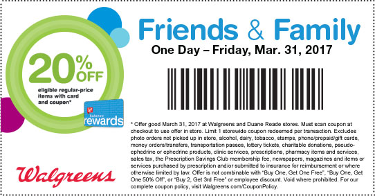 Walgreens Coupon April 2024 20% off Friday at Walgreens & Duane Reade