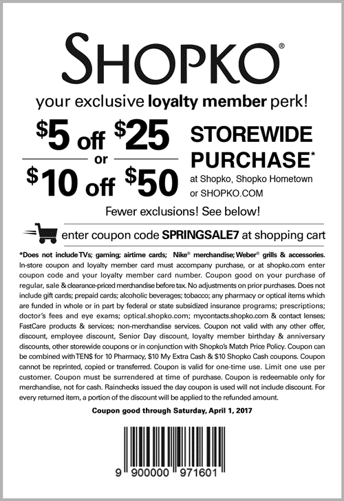 Shopko Coupon April 2024 $5 off $25 & more at Shopko, or onine via promo code SPRINGSALE7