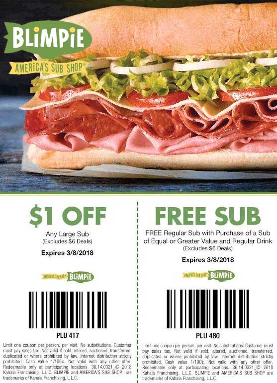 Blimpie coupons & promo code for [May 2024]
