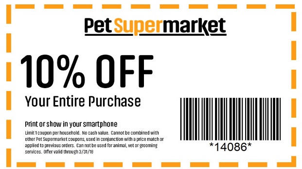 Pet Supermarket Coupon April 2024 10% off everything at Pet Supermarket