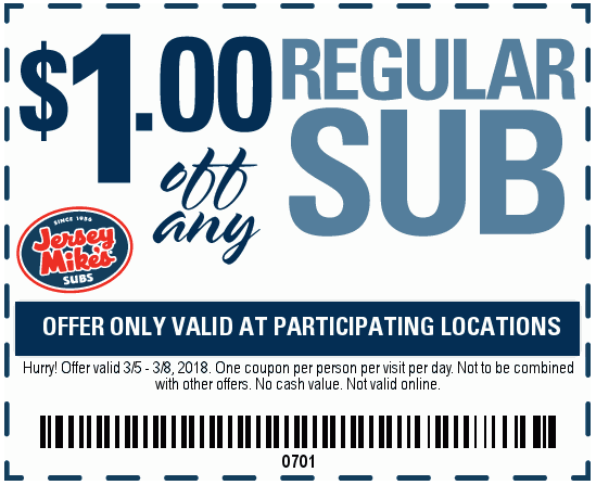 Jersey Mikes Coupon March 2024 Shave a buck off your sub sandwich at Jersey Mikes