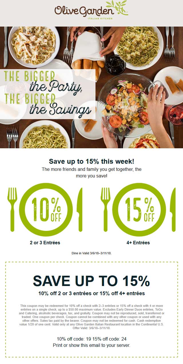 Olive Garden Coupon April 2024 10-15% off at Olive Garden restaurants