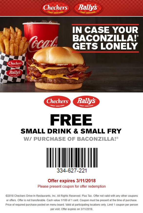 Checkers Coupon April 2024 Free fries & drink with your baconzilla at Rallys & Checkers