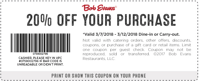 Bob Evans Coupon April 2024 20% off at Bob Evans restaurants