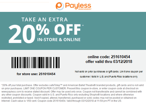 Payless Shoesource Coupon April 2024 Extra 20% off at Payless Shoesource, or online via promo code 251610454