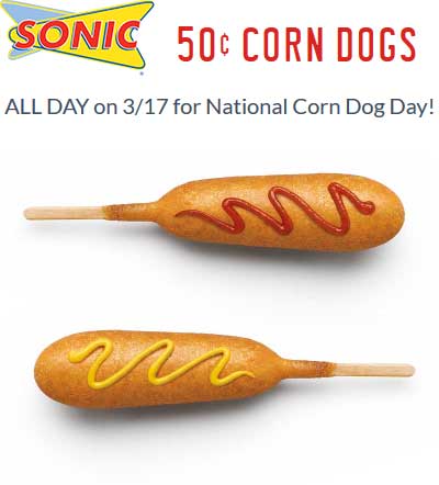 Sonic Drive-In Coupon April 2024 .50 cent corn dogs the 17th at Sonic Drive-In restaurants