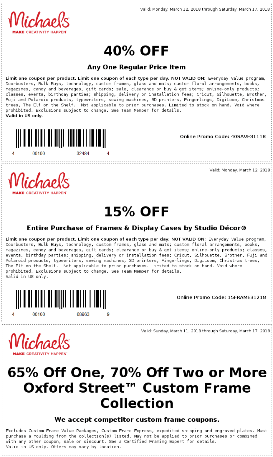 Michaels Coupon April 2024 40% off a single item at Michaels, or online via promo code 40SAVE31118