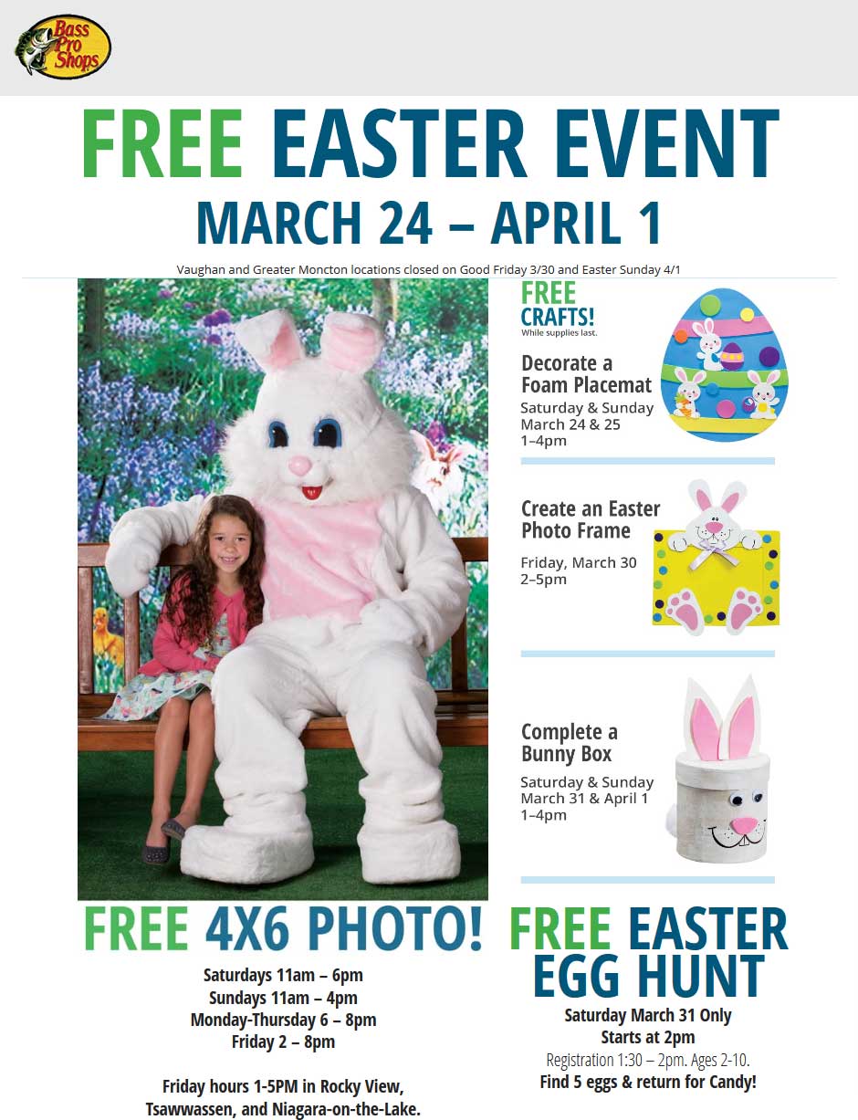 Bass Pro Shops Coupon April 2024 Free crafts & Easter bunny photo at Bass Pro Shops