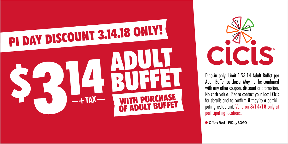 CiCis Pizza Coupon April 2024 Second buffet $3.14 today at Cicis pizza