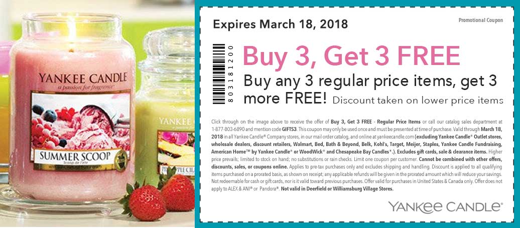 Yankee Candle Coupon April 2024 6-for-3 at Yankee Candle, or online via promo code GIFTS3