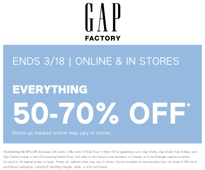 Gap Factory coupons & promo code for [March 2024]