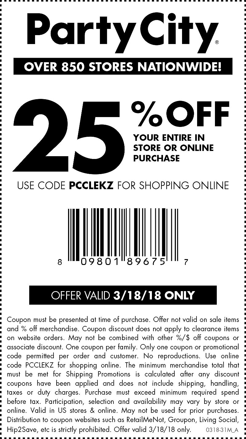 Party City Coupon April 2024 25% off today at Party City, or online via promo code PCCLEKZ