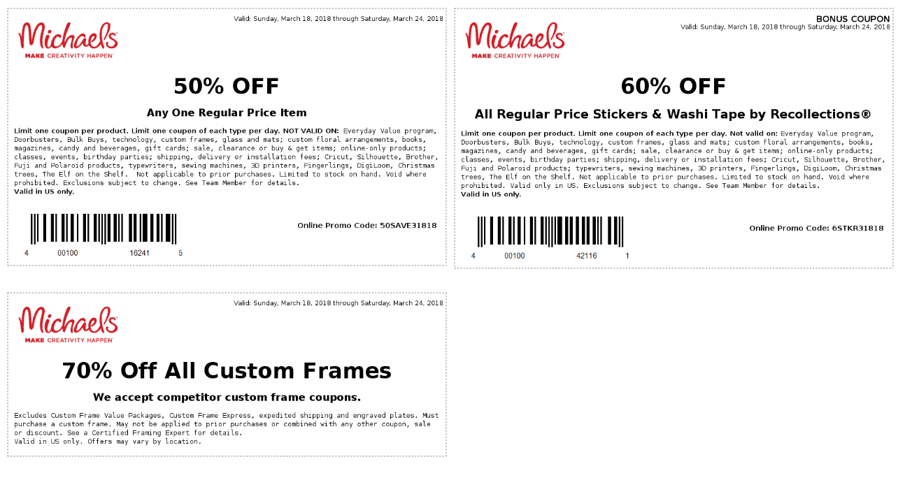 Michaels Coupon April 2024 50% off a single item at Michaels, or online via promo code 50SAVE31818