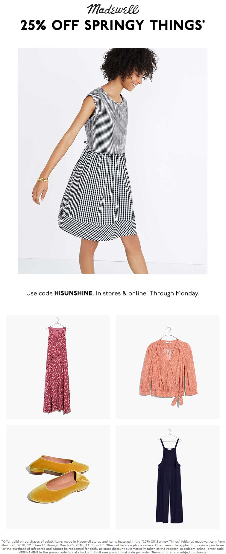 Madewell Coupon April 2024 25% off at Madewell, or online via promo code HISUNSHINE