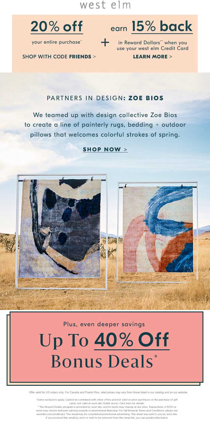 West Elm coupons & promo code for [April 2024]