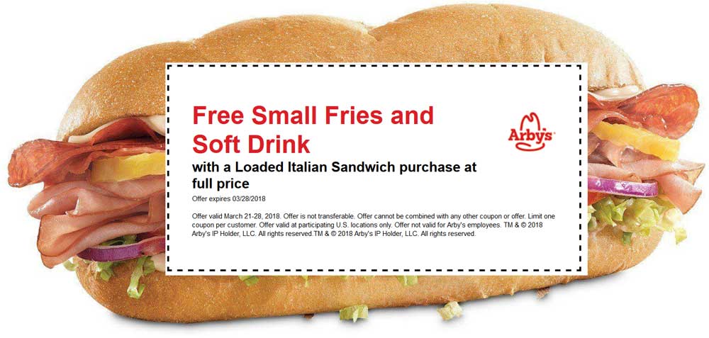 Arbys Coupon April 2024 Free fries & drink with your Italian sandwich at Arbys