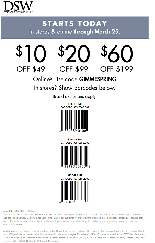 DSW Shoes Coupon April 2024 $10 off $49 & more at DSW Shoes, or online via promo code GIMMESPRING