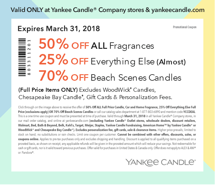 Yankee Candle Coupon April 2024 50% off fragrances & more at Yankee Candle, or online via promo code YCCDEAL