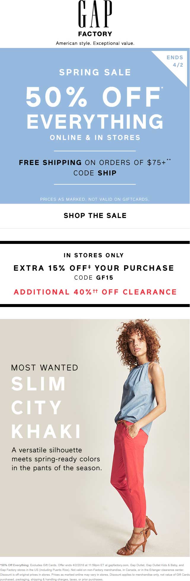 Gap Factory Coupon April 2024 50% off everything at Gap Factory, ditto online