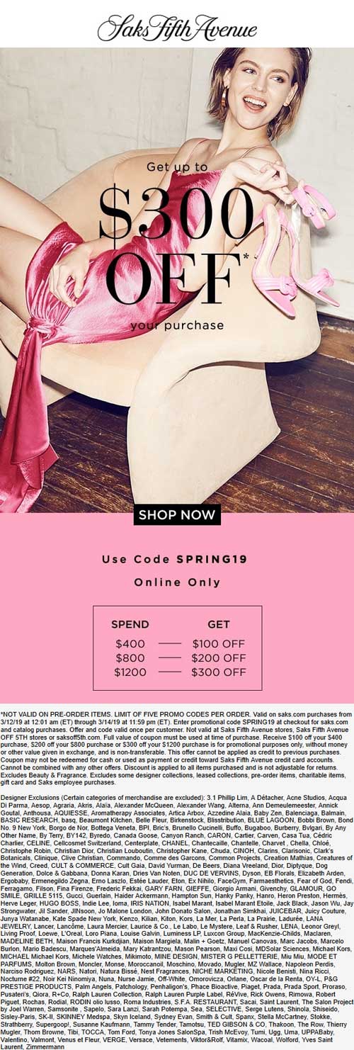 Saks Fifth Avenue coupons & promo code for [October 2022]