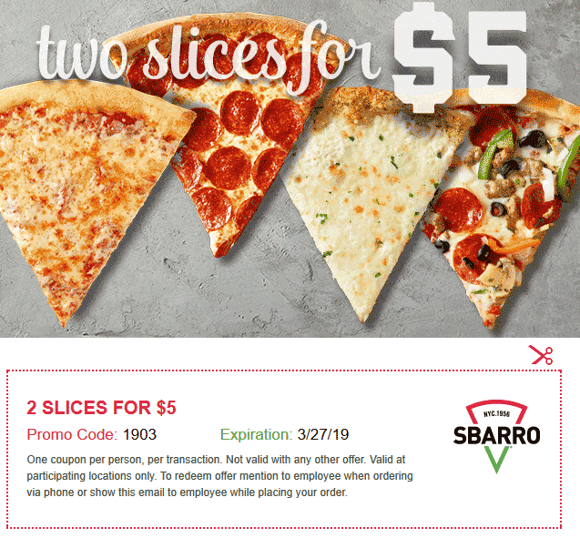 Sbarro coupons & promo code for [May 2022]