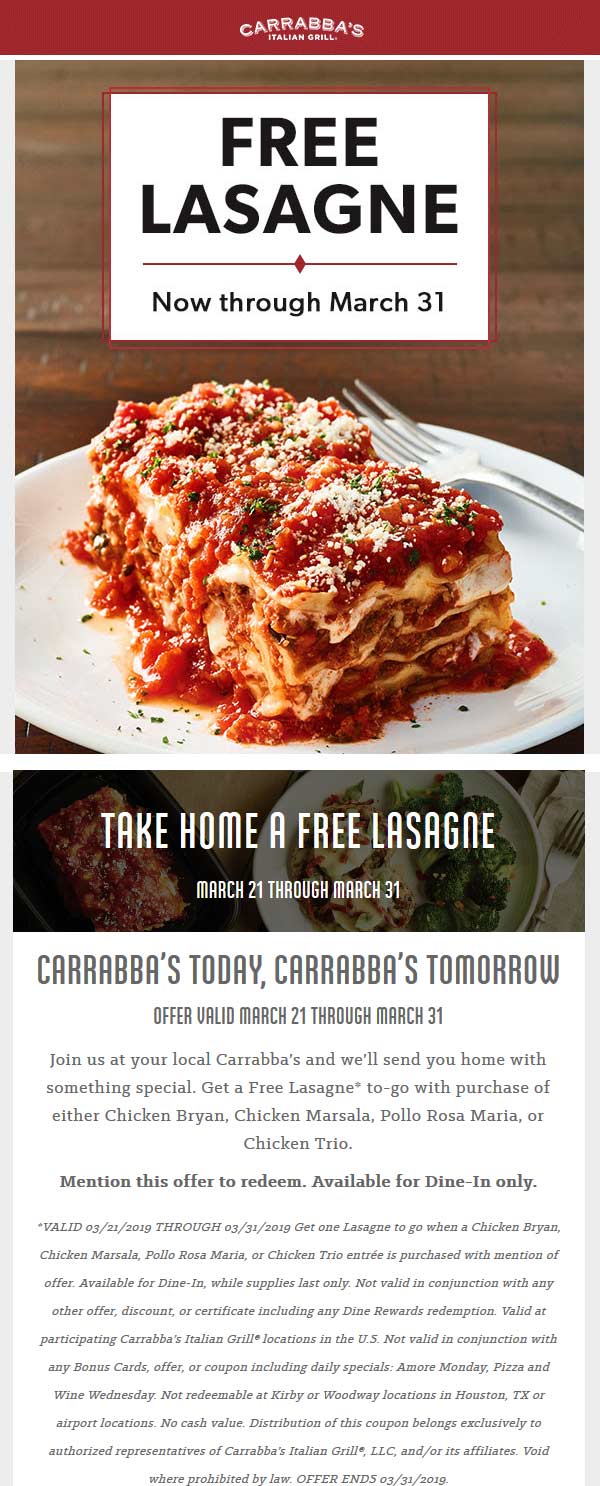 Carrabbas coupons & promo code for [June 2022]