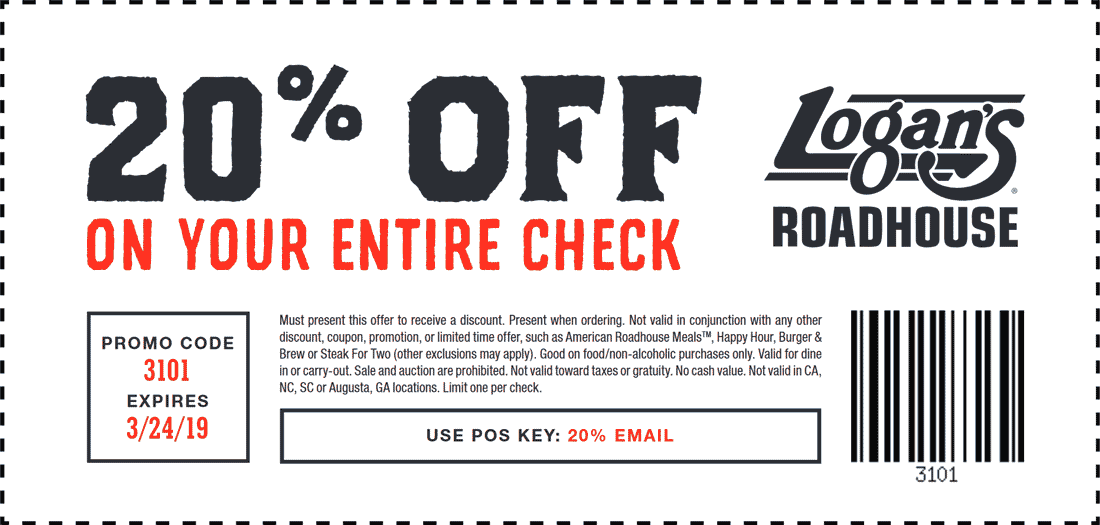 Logans Roadhouse Coupon July 2025 20% off at Logans Roadhouse restaurants