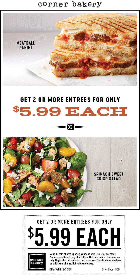 Corner Bakery August 2021 Coupons And Promo Codes 
