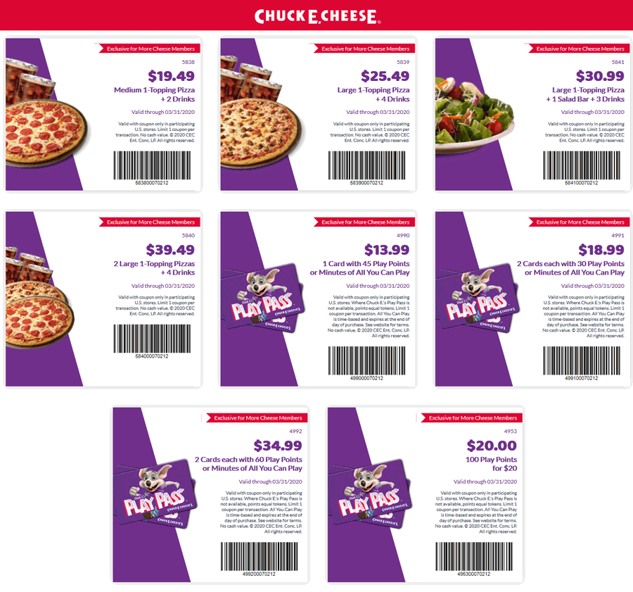 Chuck E. Cheese coupons & promo code for July 2025