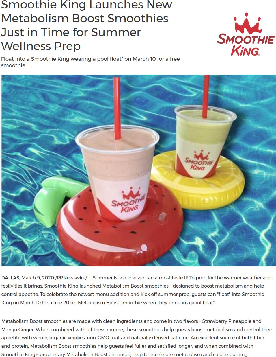 Smoothie King coupons & promo code for July 2025