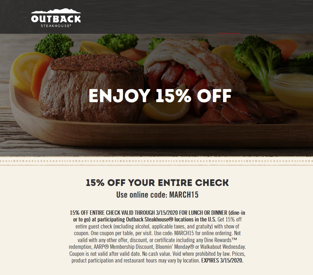 Outback Steakhouse coupons & promo code for July 2025