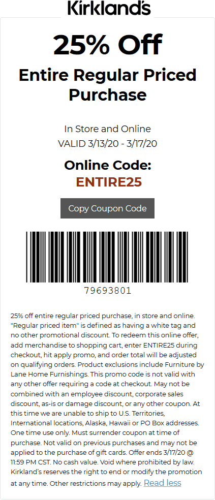 Kirklands coupons & promo code for July 2025