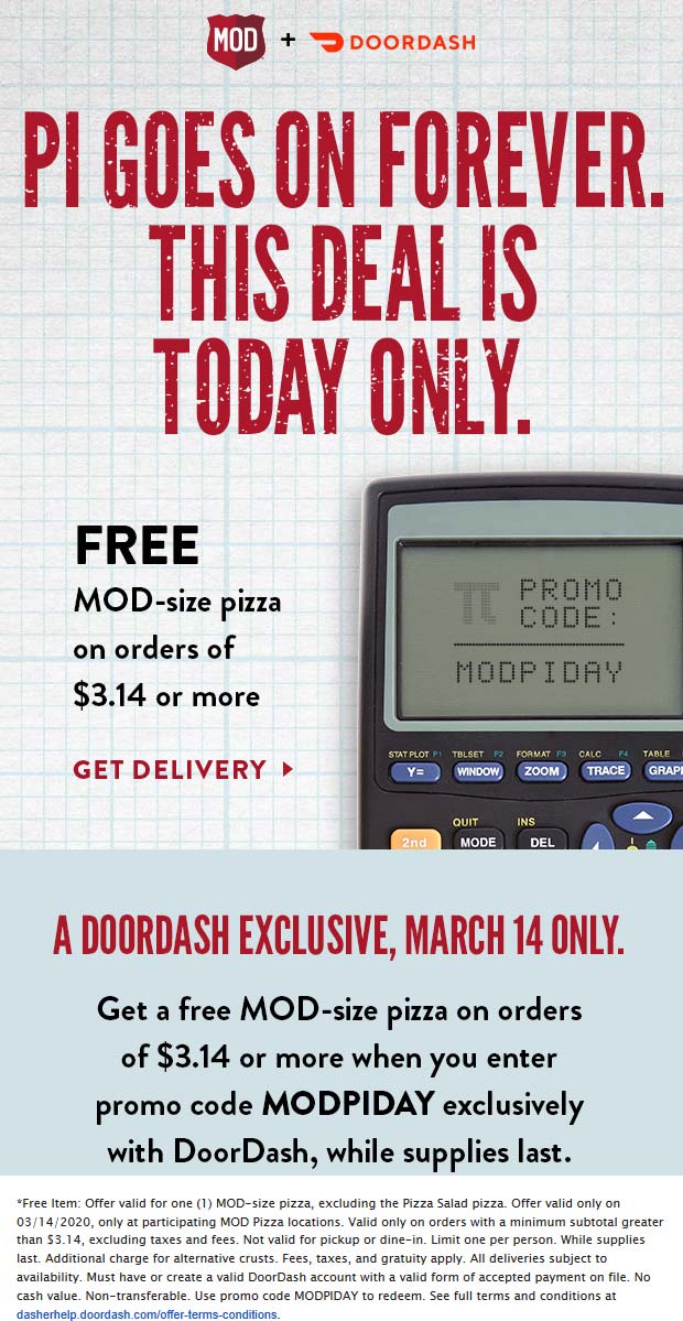 MOD Pizza coupons & promo code for [January 2022]